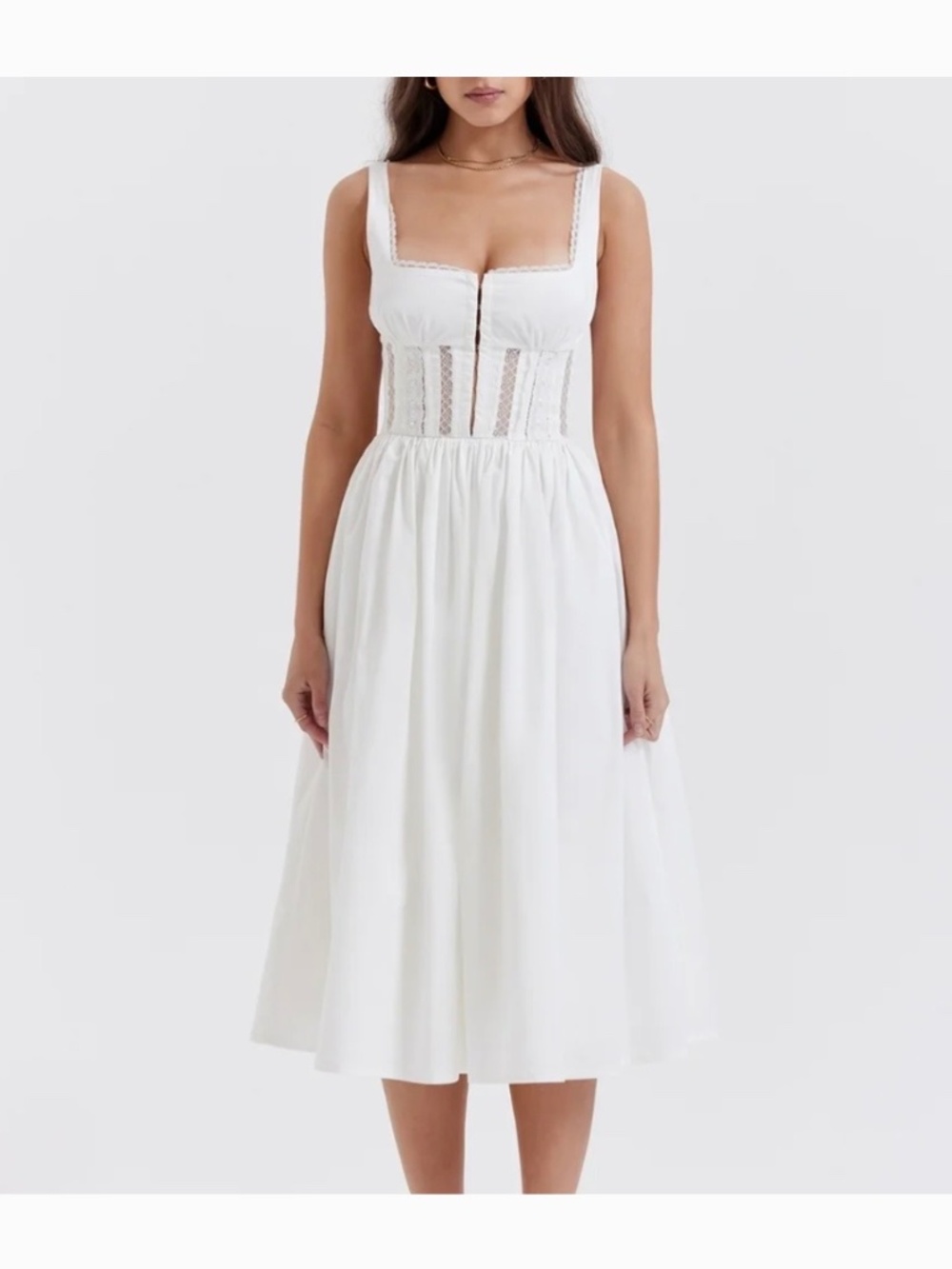 House Of CB Perle white lace trim midi dress